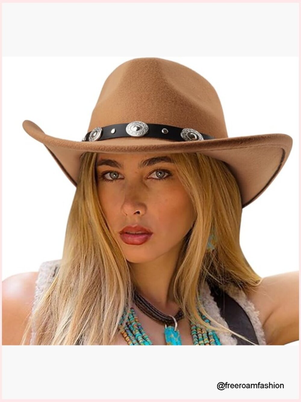 Unisex Classic Felt Wide Brim Cowboy Hat with Belt Buckle